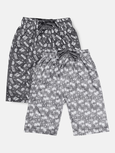 

Urban Dog Boys Pack of 2 Grey & White Conversational Printed Mid-Rise Cotton Shorts