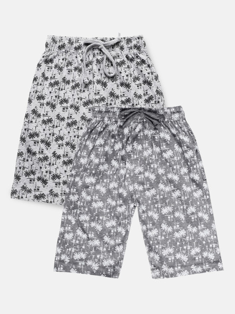 

Urban Dog Boys Pack Of 2 Tropical Printed Mid-Rise Regular Shorts, Grey