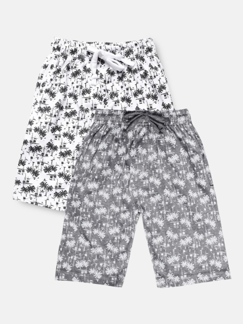 

Urban Dog Boys Pack of 2 Grey & White Conversational Printed Mid-Rise Cotton Shorts
