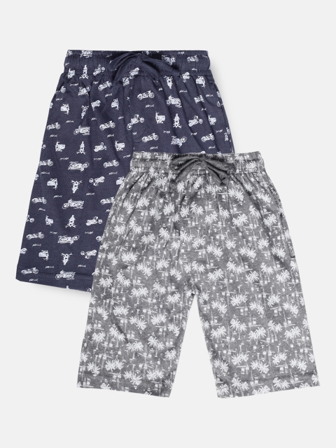 

Urban Dog Boys Grey & navy bluePrinted Mid-Rise Regular Shorts