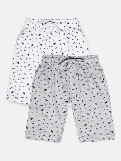 

Urban Dog Boys Pack Of 2 Typography Printed Mid-Rise Cotton Regular Shorts, Grey