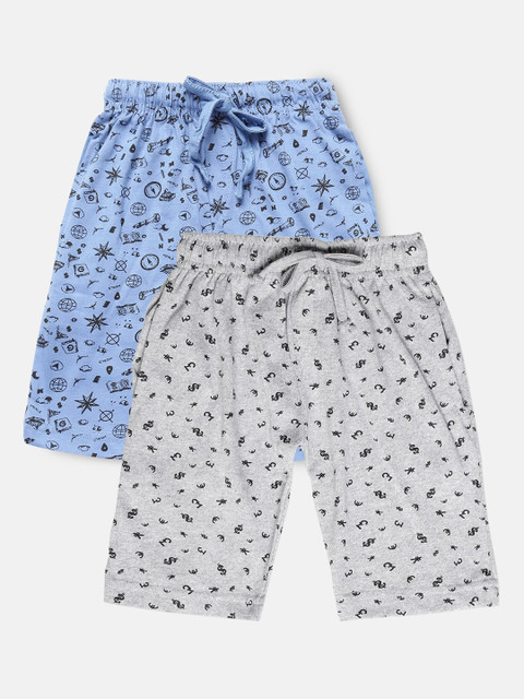 

Urban Dog Boys Pack Of 2 Boys Grey and Blue Printed Mid-Rise Regular Shorts