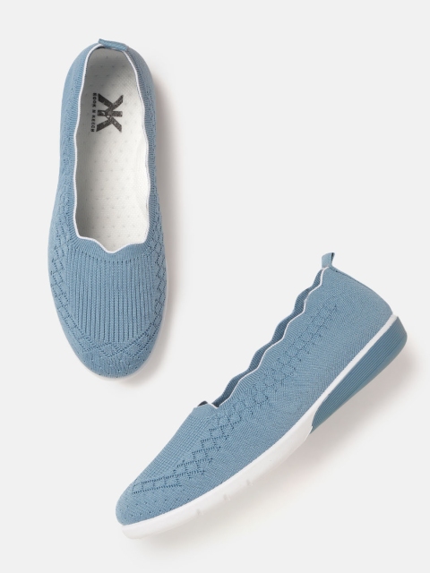 

Kook N Keech Women Teal Blue Woven Design Knitted Slip-Ons