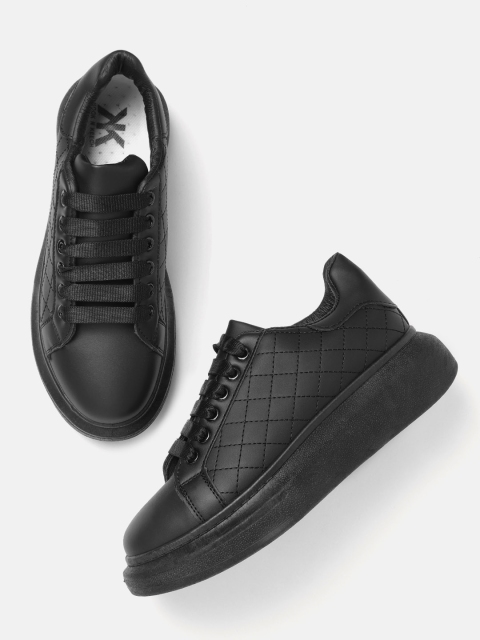 

Kook N Keech Women Black Woven Design Flatform Sneakers