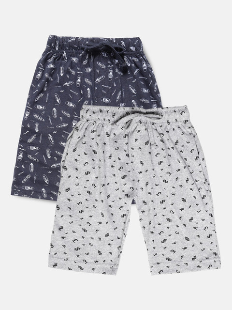 

Urban Dog Boys Pack Of 2 Printed Pure Cotton Regular Shorts, Grey