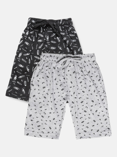 

Urban Dog Boys Pack Of 2 Printed Pure Cotton Regular Shorts, Grey