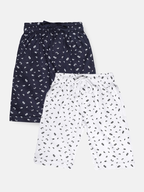 

Urban Dog Boys Pack of 2 White & Navy Blue Printed Cotton Shorts