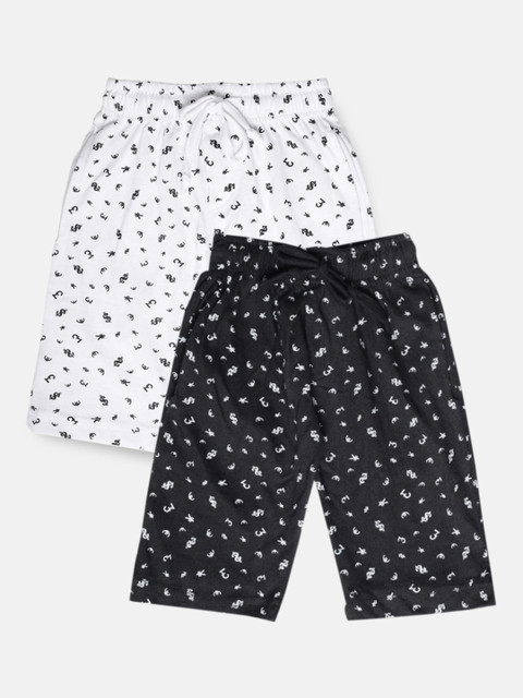 

Urban Dog Boys Pack of 2 White & Black Printed Cotton Shorts