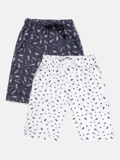 

Urban Dog Boys Pack of 2 White & Blue Printed Cotton Shorts