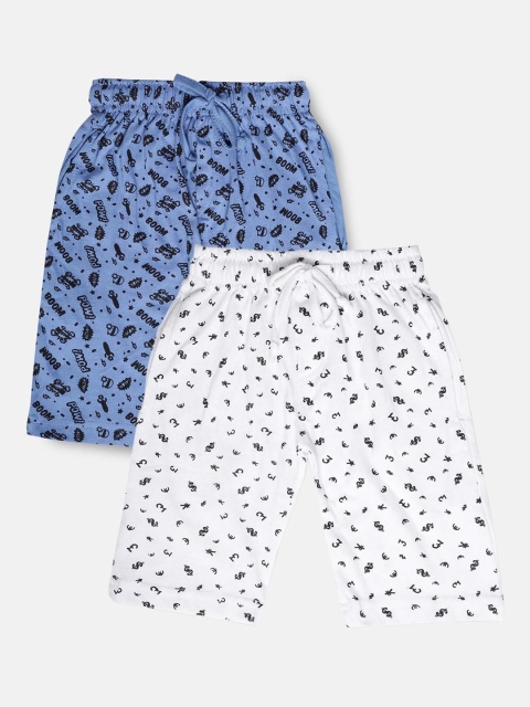 

Urban Dog Boys Pack of 2 White & Blue Printed Cotton Shorts