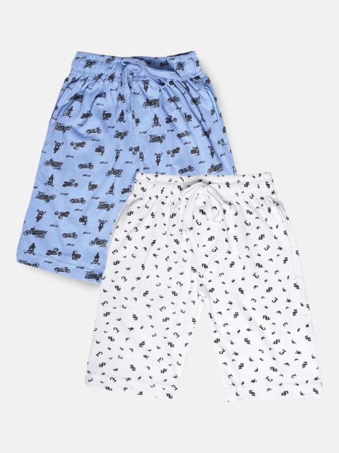 

Urban Dog Boys Pack of 2 White & Blue Printed Cotton Shorts