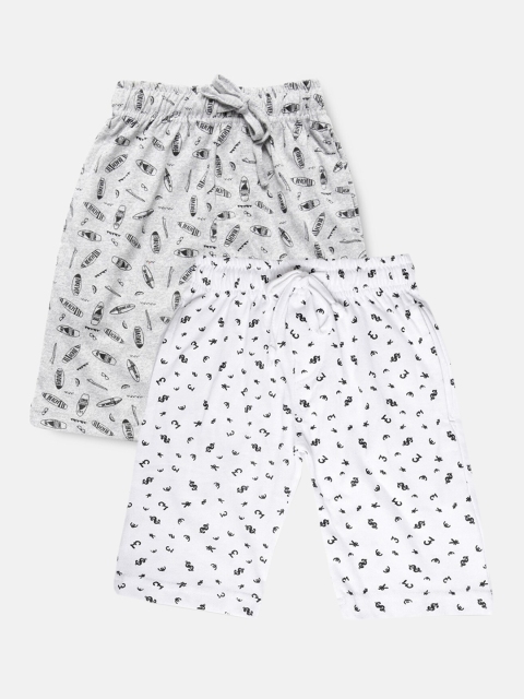 

Urban Dog Boys Pack of 2 White & Grey Printed Cotton Shorts