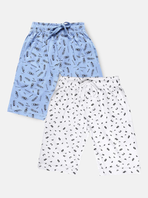 

Urban Dog Boys Pack of 2 White & Blue Printed Cotton Shorts