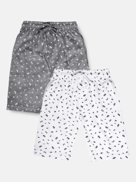 

Urban Dog Boys Pack of 2 White & Grey Printed Cotton Shorts