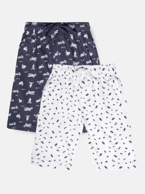 

Urban Dog Boys Pack of 2 White & Navy Blue Printed Cotton Shorts