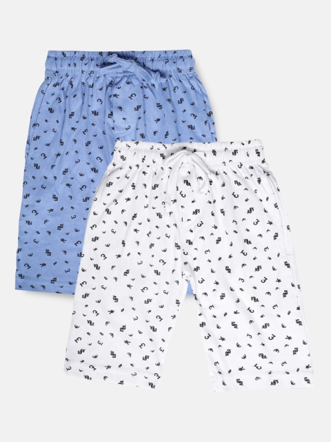 

Urban Dog Boys Pack of 2 White & Blue Printed Cotton Shorts