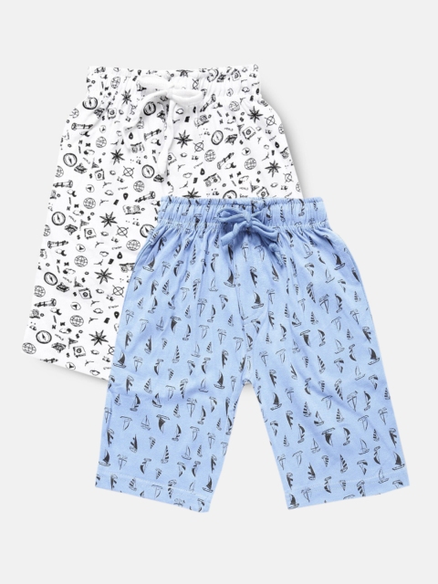 

Urban Dog Boys Pack of 2 White & Blue Printed Cotton Shorts