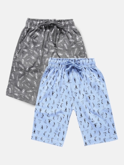 

Urban Dog Boys Pack of 2 Grey & Blue Printed Cotton Shorts