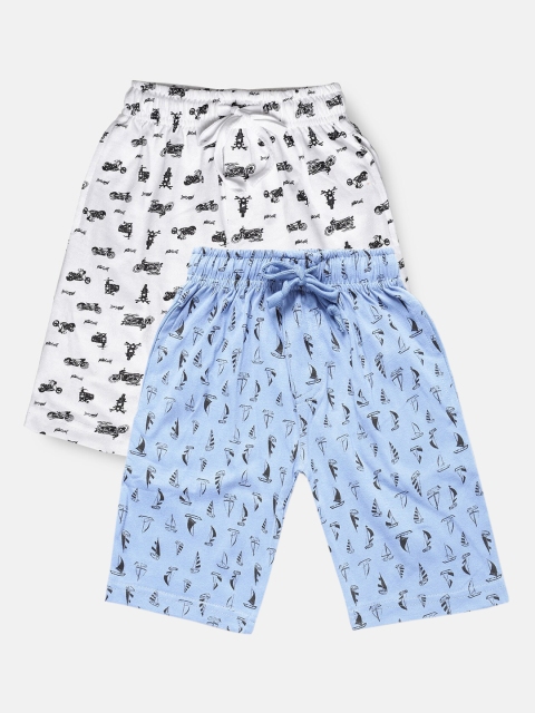 Urban Dog Boys Pack of 2 White & Blue Printed Cotton Shorts