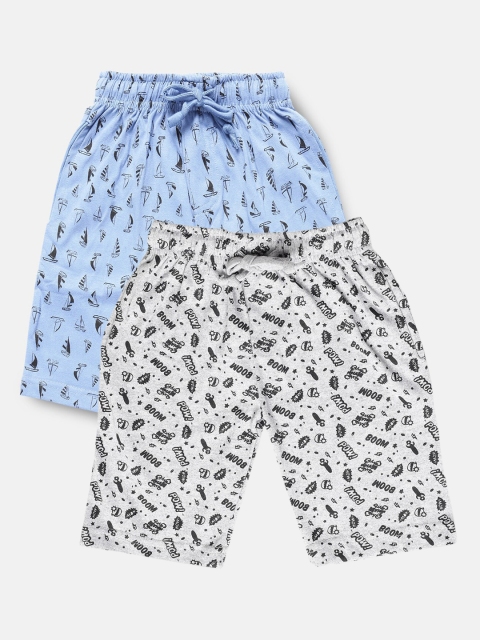 

Urban Dog Boys Pack of 2 Grey & Blue Printed Cotton Shorts, Grey melange