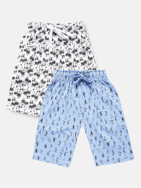 

Urban Dog Boys Pack of 2 White & Blue Printed Cotton Shorts