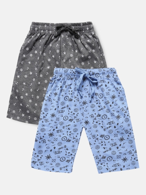 

Urban Dog Boys Pack of 2 Grey & Blue Printed Cotton Shorts