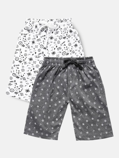 

Urban Dog Boys Pack of 2 White & Grey Printed Cotton Shorts