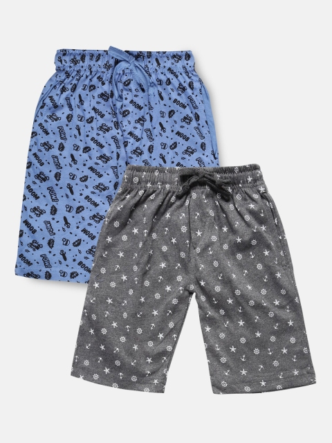 

Urban Dog Boys Pack of 2 Grey & Blue Printed Cotton Shorts