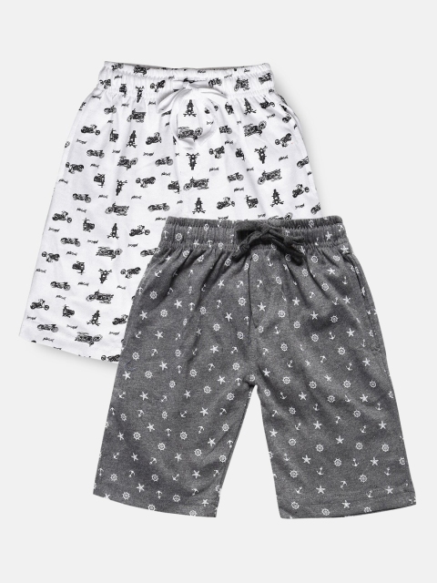 

Urban Dog Boys Pack of 2 White & Grey Printed Cotton Shorts