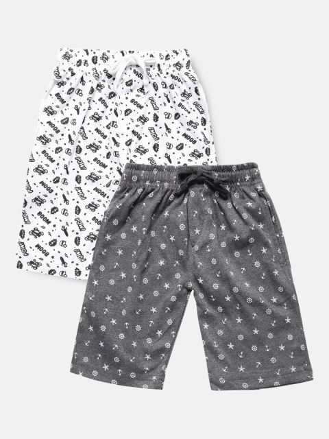 

Urban Dog Boys Pack of 2 White & Grey Printed Cotton Shorts
