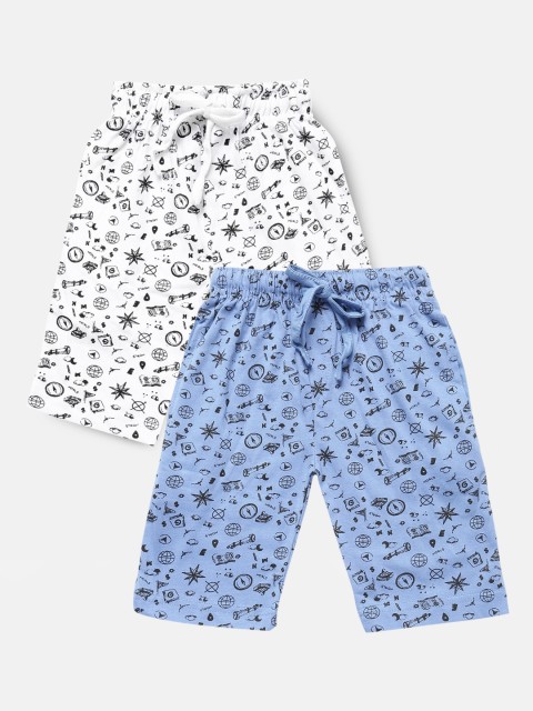 

Urban Dog Boys Pack of 2 White & Blue Printed Cotton Shorts