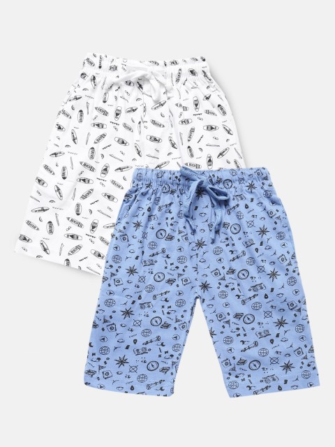 

Urban Dog Boys Pack of 2 White & Blue Printed Cotton Shorts