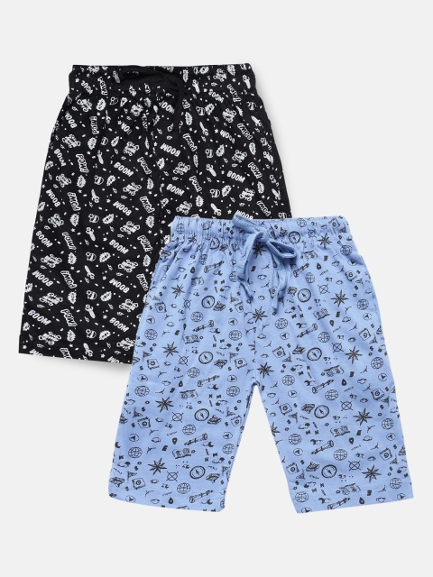 

Urban Dog Boys Pack of 2 Black & Blue Printed Cotton Shorts
