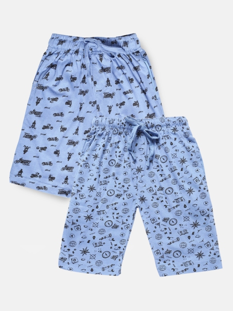 

Urban Dog Boys Pack Of 2 Blue Printed Cotton Shorts