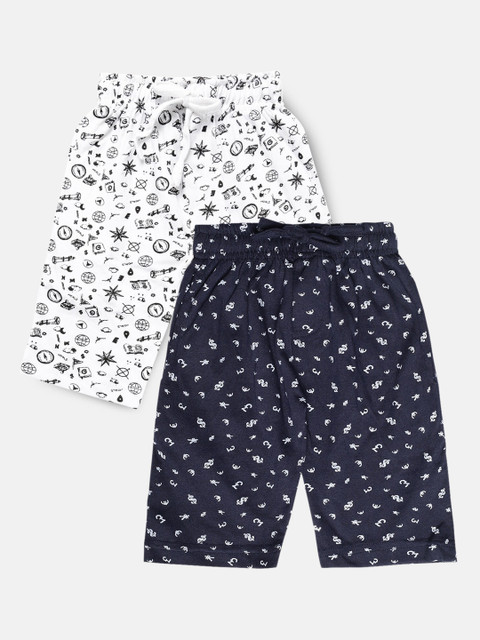 

Urban Dog Boys Navy Blue & White Set of 2 Conversational Printed Mid-Rise Regular Shorts
