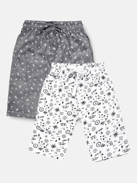 

Urban Dog Boys White & Grey Set of 2 Conversational Printed Mid-Rise Regular Shorts