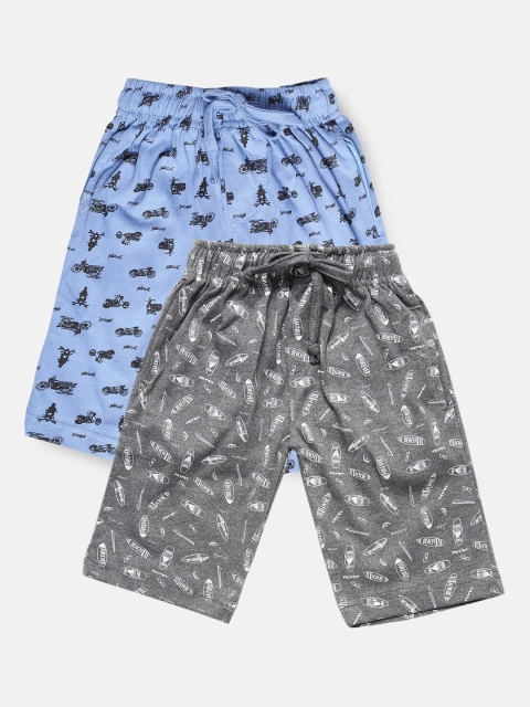 

Urban Dog Boys Pack of 2 Grey & Blue Printed Cotton Shorts
