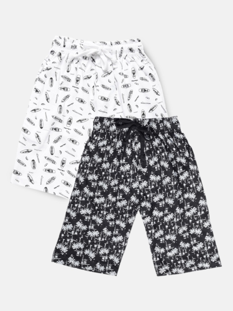 

Urban Dog Boys Black & White Set of 2 Conversational Printed Mid-Rise Regular Shorts
