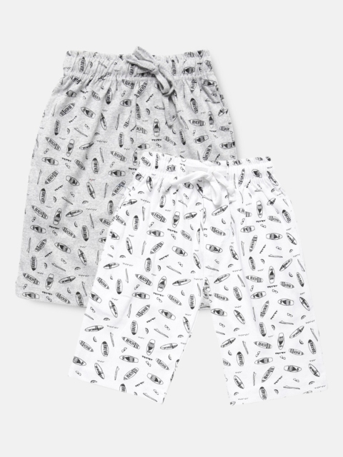 

Urban Dog Boys White & Grey Melange Set of 2 Printed Mid-Rise Regular Shorts