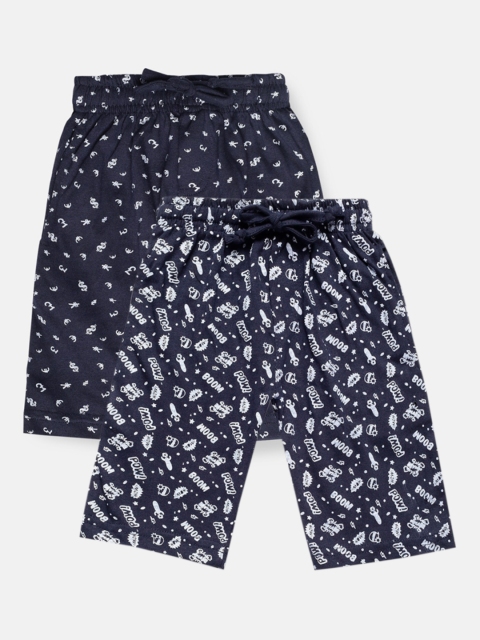 

Urban Dog Boys Navy Blue Set of 2 Conversational Printed Mid-Rise Regular Shorts