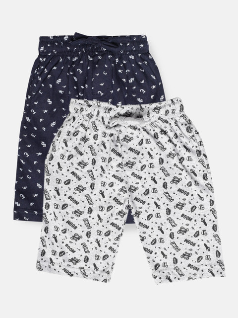 

Urban Dog Boys Pack of 2 Grey Melange & Navy Blue Printed Cotton Shorts
