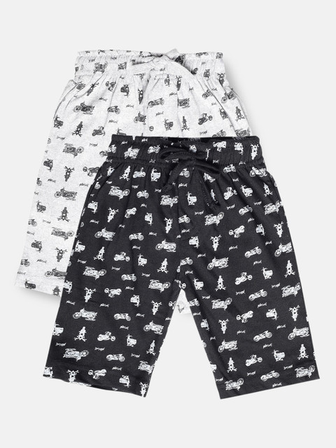 

Urban Dog Boys Black & Grey Melange Set of 2 Printed Mid-Rise Regular Shorts