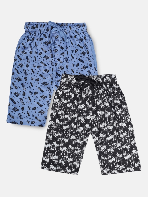 

Urban Dog Boys Black & Blue Set of 2 Conversational Printed Mid-Rise Regular Shorts