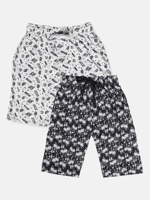 

Urban Dog Boys Black & Grey Melange Set of 2 Printed Mid-Rise Regular Shorts