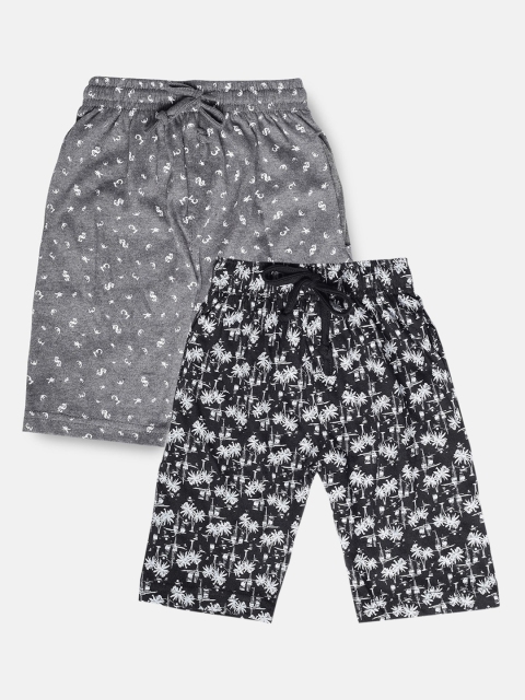 

Urban Dog Boys Black & Grey Set of 2 Conversational Printed Mid-Rise Regular Shorts