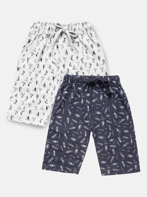 

Urban Dog Boys Navy Blue & White Set of 2 Conversational Printed Mid-Rise Regular Shorts