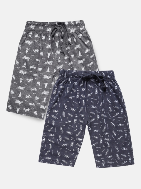 

Urban Dog Boys Navy Blue & Grey Set of 2 Conversational Printed Mid-Rise Regular Shorts