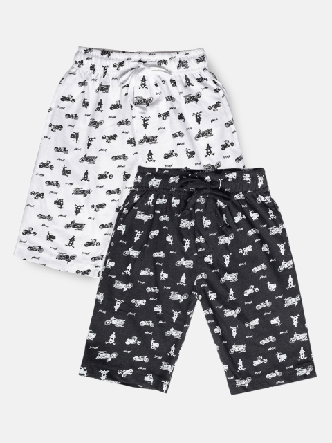 

Urban Dog Boys Black & White Set of 2 Conversational Printed Mid-Rise Regular Shorts