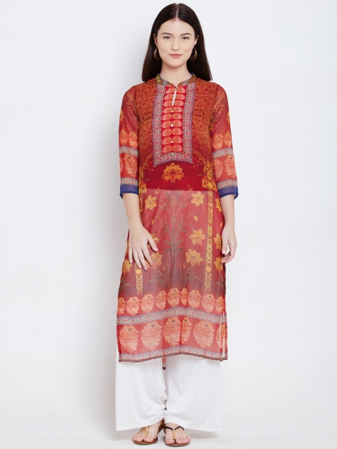 

Fusion Beats Maroon Polyester Print Sheer Kurta