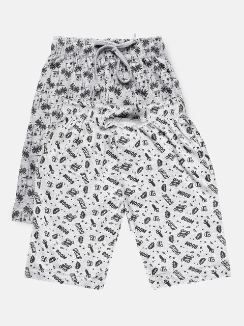 

Urban Dog Boys Pack of 2 Grey Printed Cotton Shorts, Grey melange